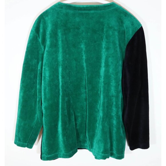 Vintage 90s Velour Velvet Colorblock Faux Button Down Top Size L Russ - Picture 2 of 5